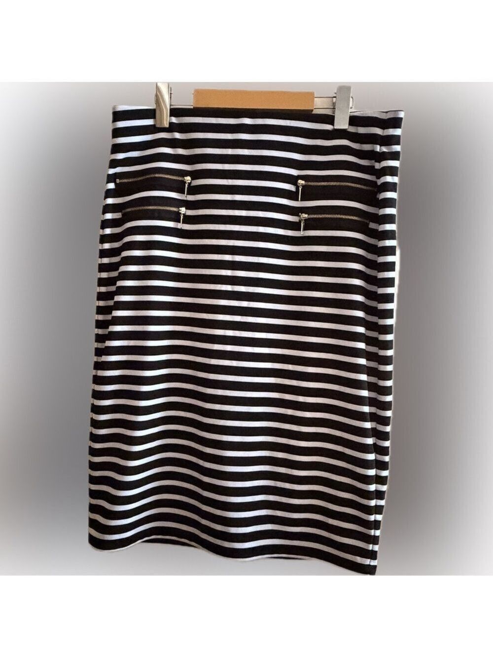 Grace Elements Large Black & White Striped Pencil Skirt